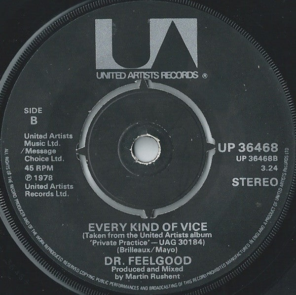 Dr. Feelgood : Milk And Alcohol (7", Single, Pus)