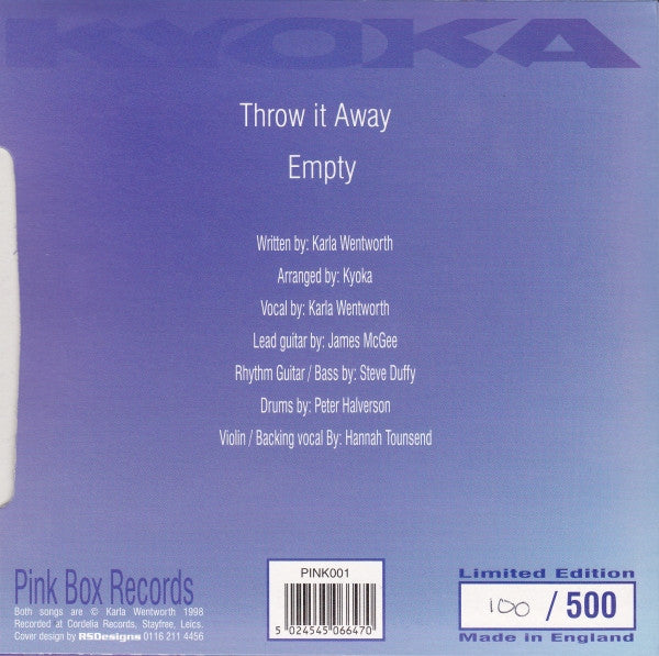 Kyoka (3) : Throw It Away (7", Ltd, Num, Whi)