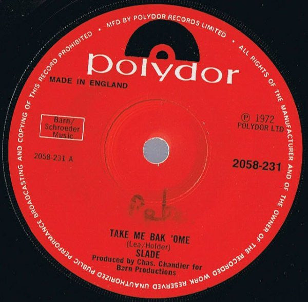 Slade : Take Me Bak 'Ome (7", Single, Pap)