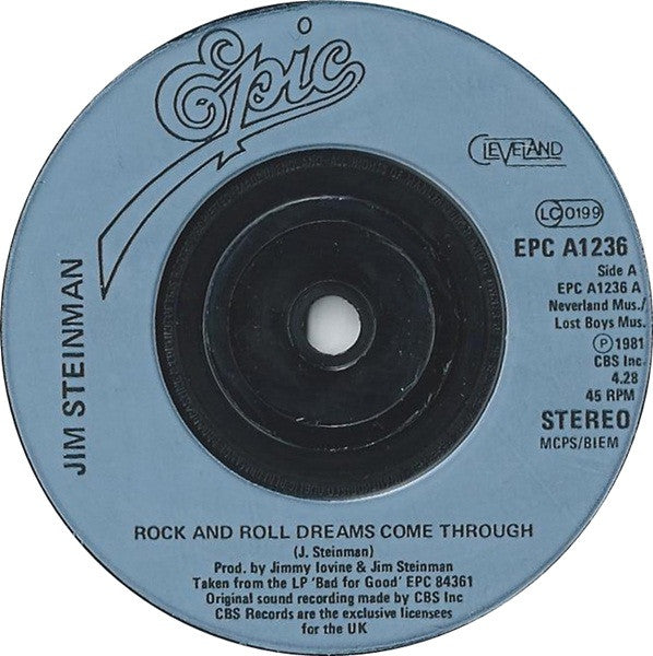 Jim Steinman : Rock And Roll Dreams Come Through (7", Single, Blu)