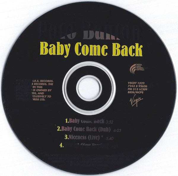 Pato Banton Featuring Ali Campbell And Robin Campbell : Baby Come Back (CD, Single)