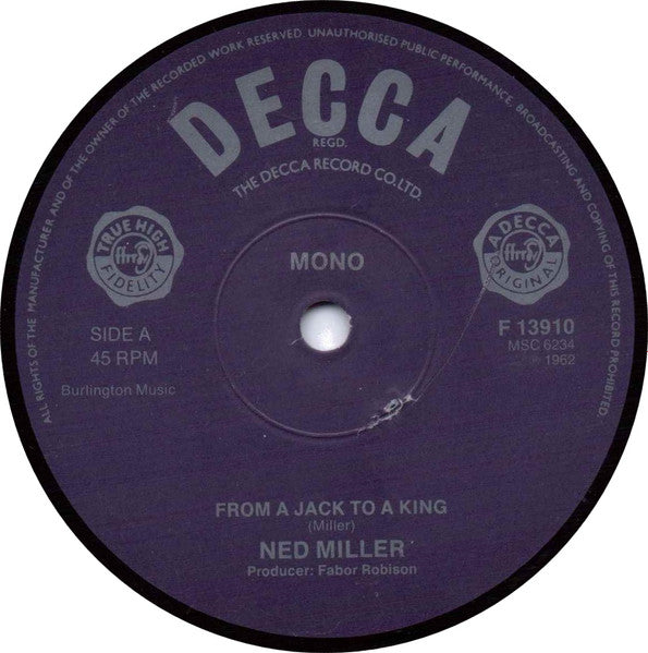 Ned Miller : From A Jack To A King (7", Mono, RE)