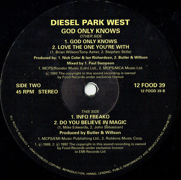 Diesel Park West : God Only Knows (12")