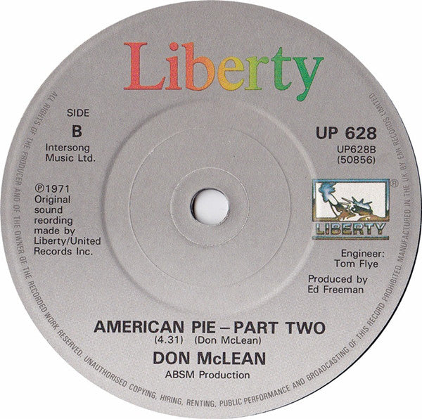 Don McLean : American Pie (7", Single, RE)