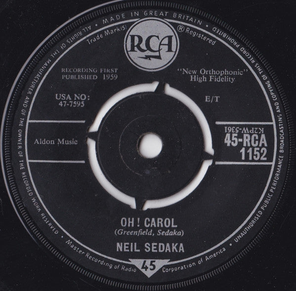 Neil Sedaka : Oh! Carol (7", Fou)