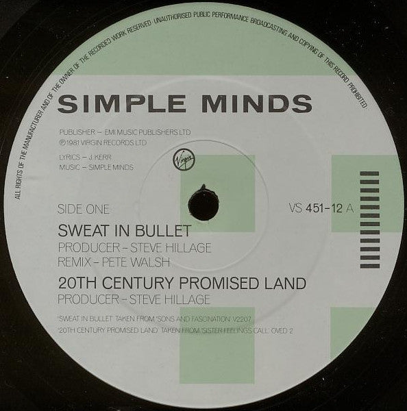 Simple Minds : Sweat In Bullet (12", Single)