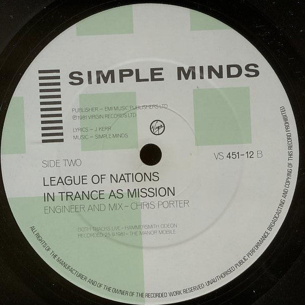 Simple Minds : Sweat In Bullet (12", Single)
