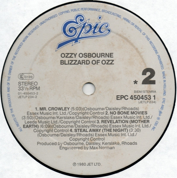 Ozzy Osbourne : Blizzard Of Ozz (LP, Album, RE)