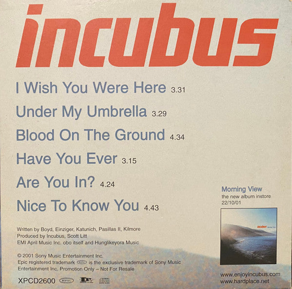 Incubus (2) : Six Tracks From The Forthcoming Album Morning View (CD, Advance, Promo, Smplr, Car)