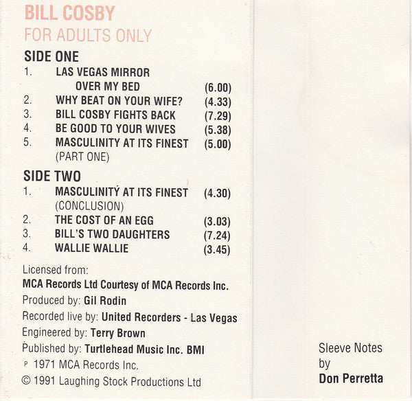 Bill Cosby : For Adults Only (Cass, Album, RE)