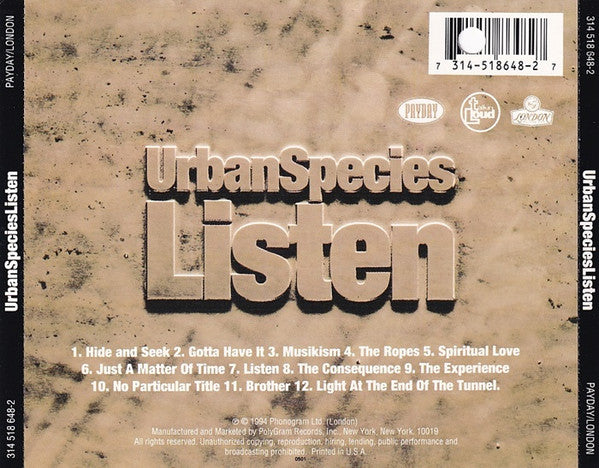 Urban Species : Listen (CD, Album)