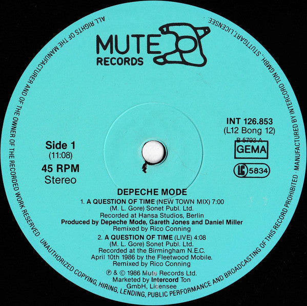 Depeche Mode : A Question Of Time (New Town Mix) (12", Maxi, Ltd, S/Edition)