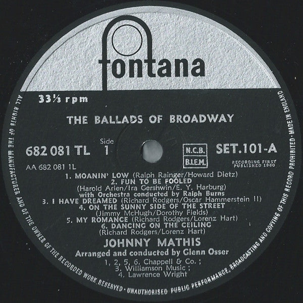 Johnny Mathis With Glenn Osser And His Orchestra And Ralph Burns And His Orchestra : The Rhythms And Ballads Of Broadway (2xLP, Album, Mono)