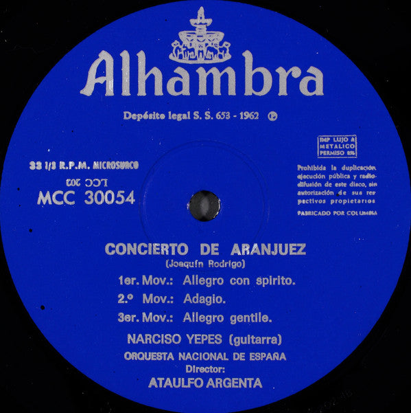 Joaquin Rodrigo*, Narciso Yepes, Manuel de Falla, Gonzalo Soriano, Orquesta Nacional De España Director Ataulfo Argenta* : Concierto De Aranjuez / Noches En Los Jardines De España (LP, RE)