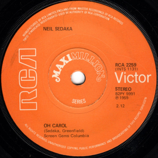 Neil Sedaka : Oh Carol (7", Maxi, RE, Sol)