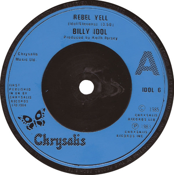 Billy Idol : Rebel Yell (7", Single, Blu)