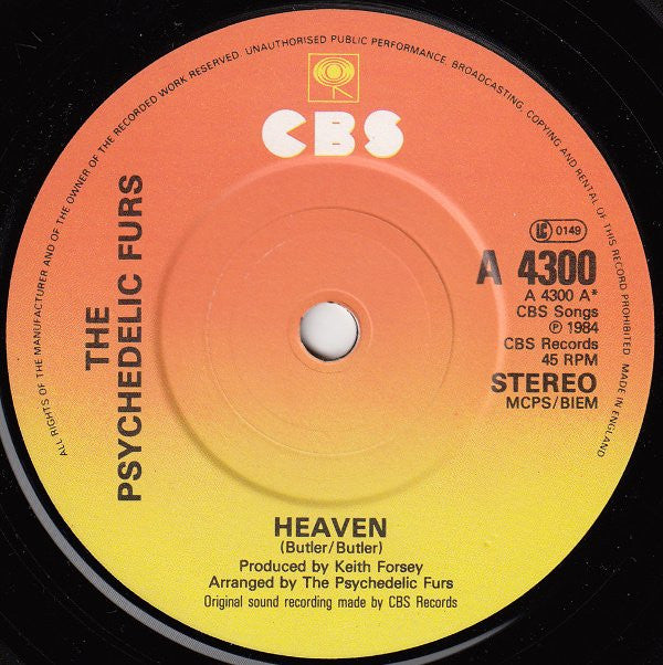 The Psychedelic Furs : Heaven (7", Single, Pos)