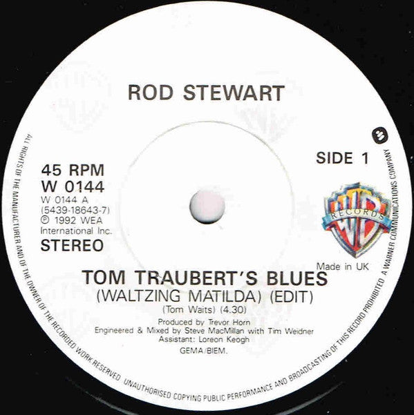 Rod Stewart : Tom Traubert's Blues (Waltzing Matilda) (7", Single, Pap)