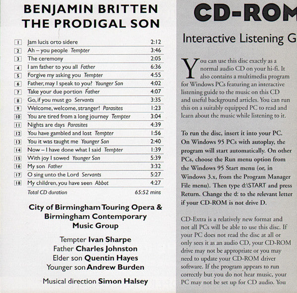 Benjamin Britten - City Of Birmingham Touring Opera & Birmingham Contemporary Music Group : The Prodigal Son (CD, Enh)