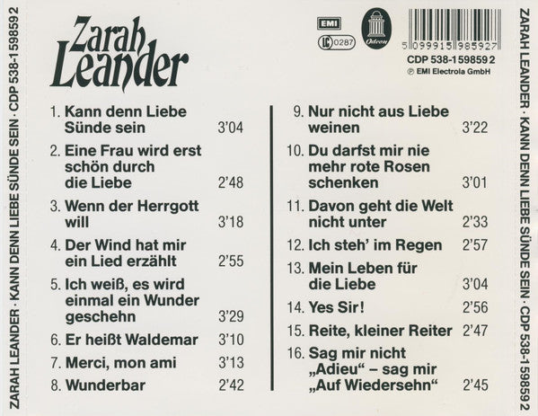 Zarah Leander : Kann Denn Liebe Sünde Sein (CD, Comp)
