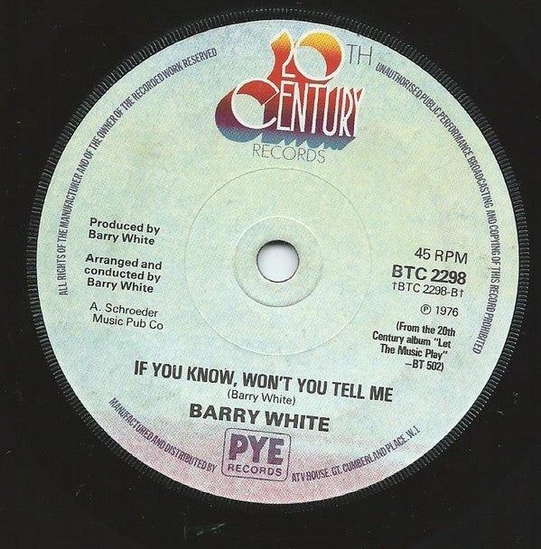 Barry White : Baby, We Better Try To Get It Together / If You Know, Won't You Tell Me (7", Single, Promo)