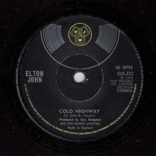 Elton John : The Bitch Is Back (7", Single, Sol)