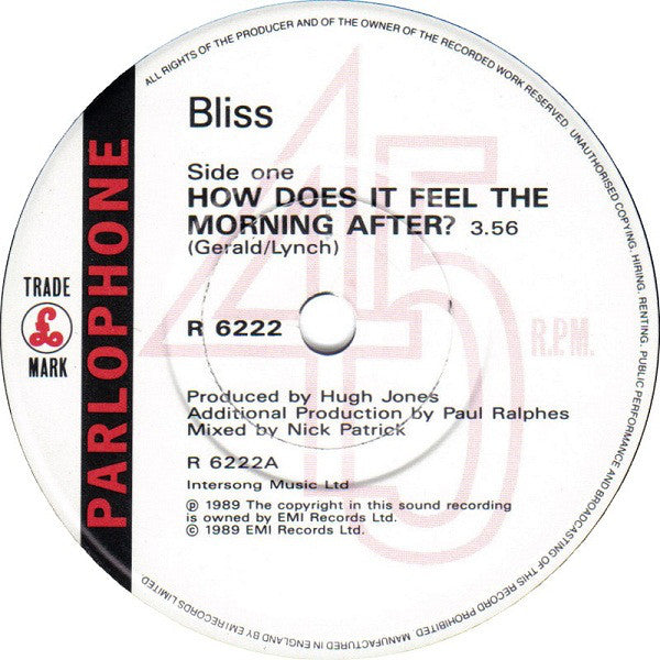 Bliss (10) : How Does It Feel The Morning After (7", Single)