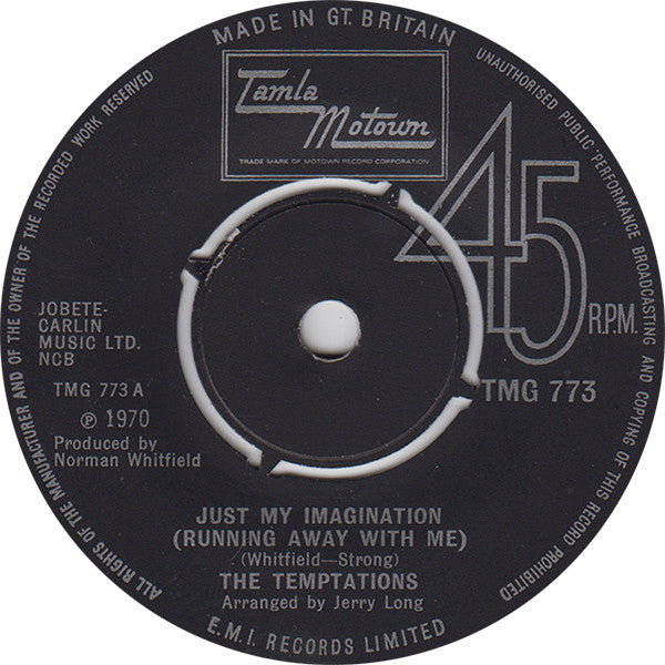 The Temptations : Just My Imagination (Running Away With Me) (7", Single, 4 P)