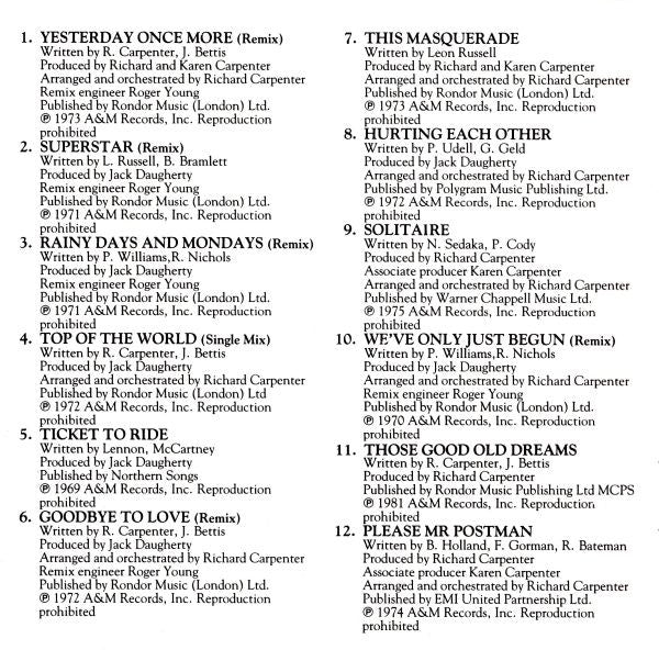 Carpenters : Only Yesterday - Richard & Karen Carpenter's Greatest Hits (CD, Comp, PDO)