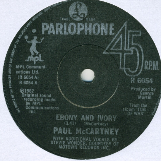 Paul McCartney : Ebony And Ivory (7", Single, Sol)