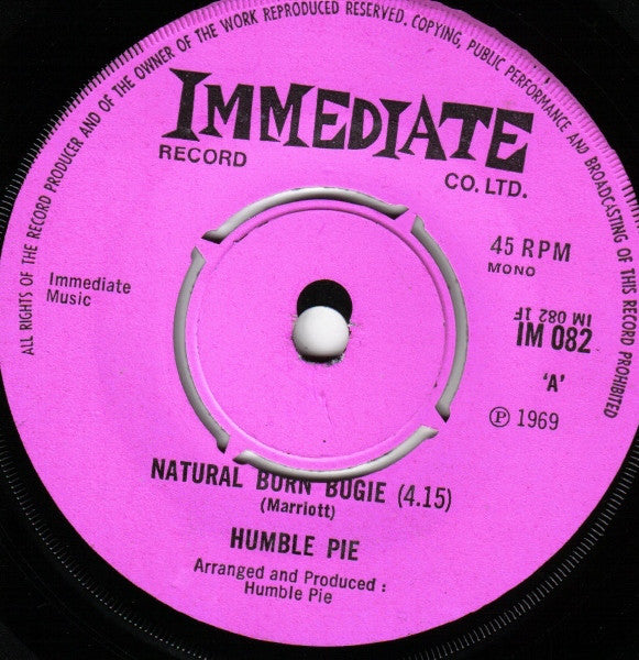 Humble Pie : Natural Born Bugie (7", Single, Mono, Pus)