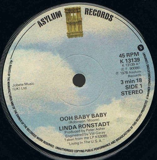 Linda Ronstadt : Ooh Baby Baby  (7", Single)