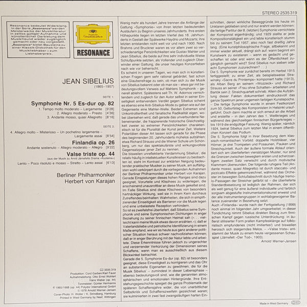 Jean Sibelius - Herbert von Karajan - Berliner Philharmoniker : Symphonie Nr.5 - Finlandia - Valse Triste (LP, Comp)