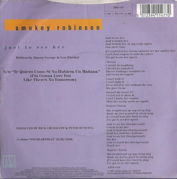 Smokey Robinson : Just To See Her (7")