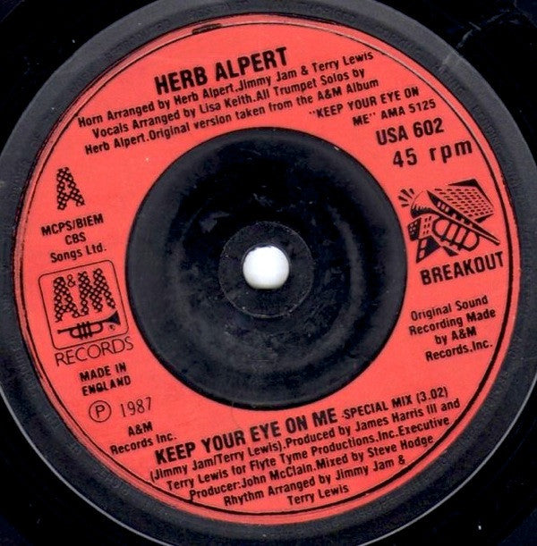 Herb Alpert : Keep Your Eye On Me (7", Single, Red)