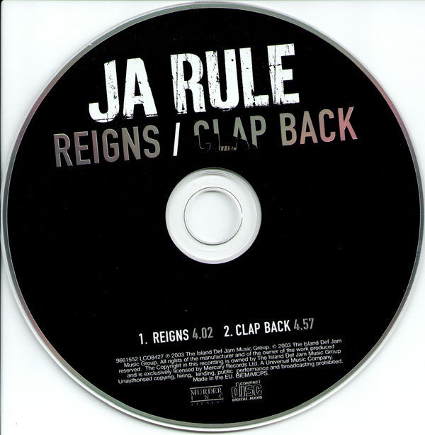 Ja Rule : Reigns / Clap Back (CD, Single)