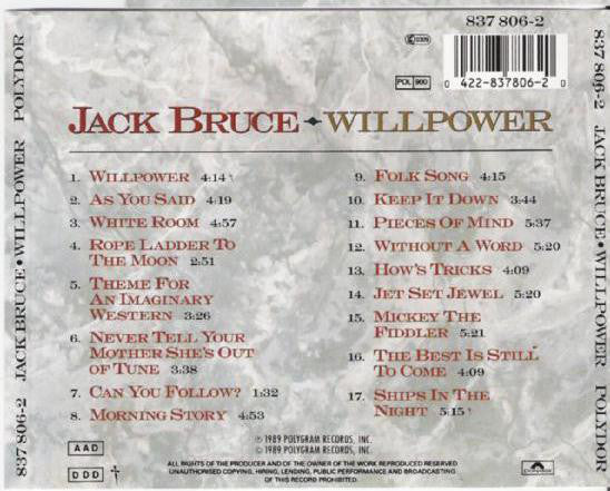 Jack Bruce : Willpower: A 20 Year Retrospective 1968-1988 (CD, Comp)