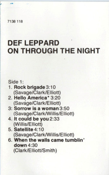 Def Leppard : On Through The Night (Cass, Album, RE, Chr)