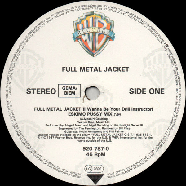 Abigail Mead And Nigel Goulding : Full Metal Jacket (I Wanna Be Your Drill Instructor) (12")