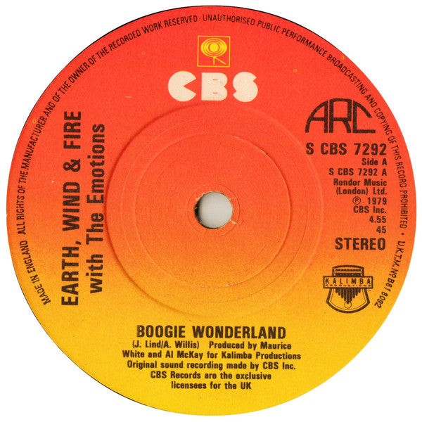 Earth, Wind & Fire With The Emotions : Boogie Wonderland (7", Single, Sol)