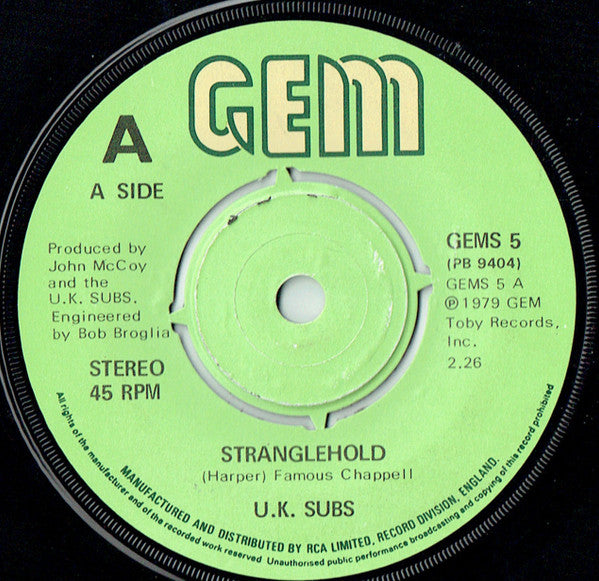 UK Subs : Stranglehold (7", Single)