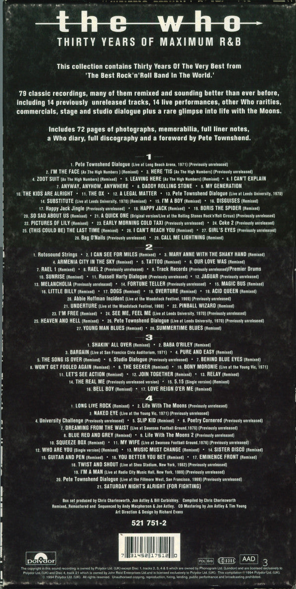 The Who : Thirty Years Of Maximum R&B (4xCD, Comp, Mono, RM, PMD + Box)