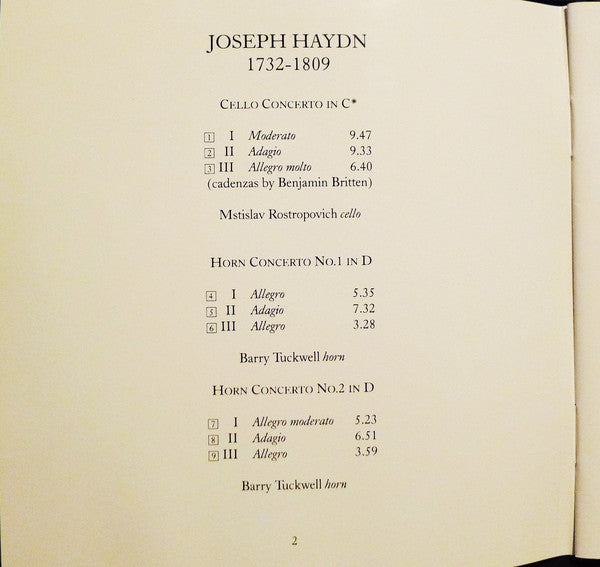 Joseph Haydn - Alan Stringer · Barry Tuckwell · Mstislav Rostropovich, Benjamin Britten · Sir Neville Marriner : Concertos (Trumpet · Horn · Cello) (CD, Comp, RM)