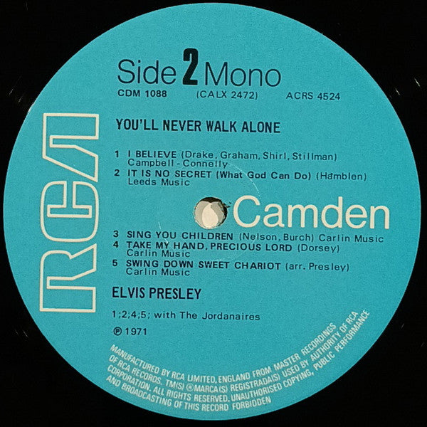 Elvis Presley : You'll Never Walk Alone (LP, Comp, Mono, RE, Tur)