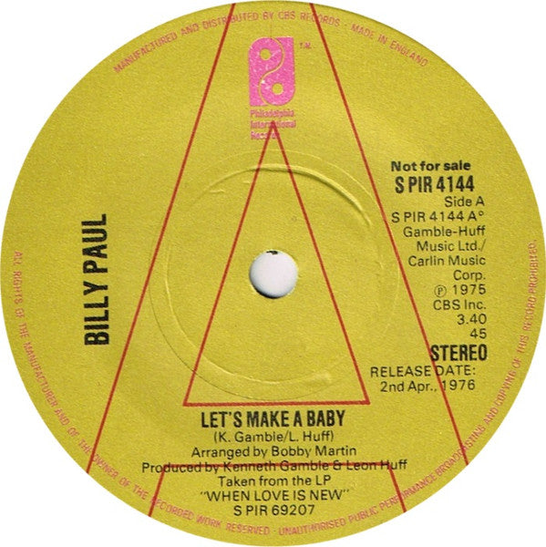 Billy Paul : Let's Make A Baby (7", Single, Promo, Sol)