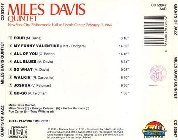 The Miles Davis Quintet : New York City, Philharmonic Hall At Lincoln Center, February 12, 1964 (CD, Comp)