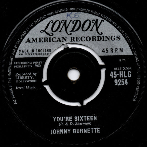 Johnny Burnette : You're Sixteen (7", Single)