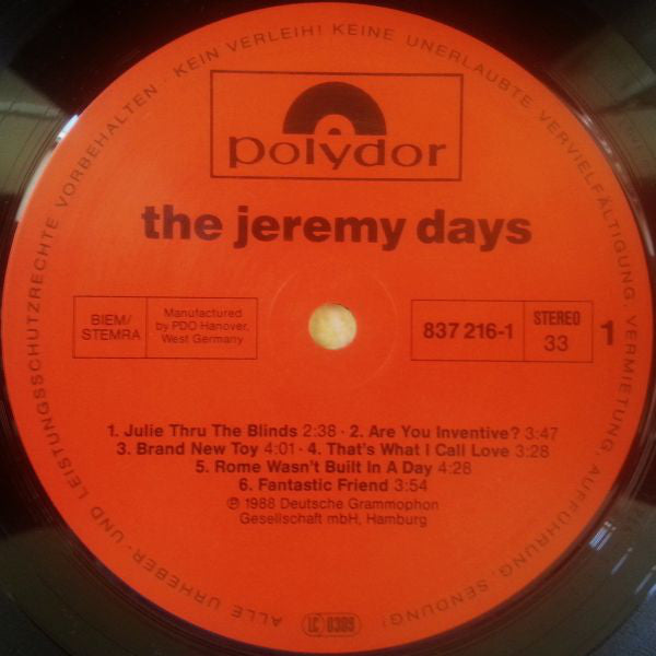The Jeremy Days : The Jeremy Days (LP, Album, Red)