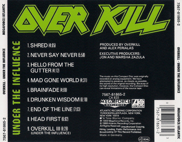 Overkill : Under The Influence (CD, Album, RP)