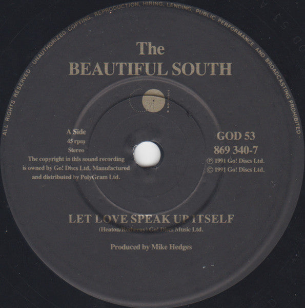 The Beautiful South : Let Love Speak Up Itself (7", Single, Pap)